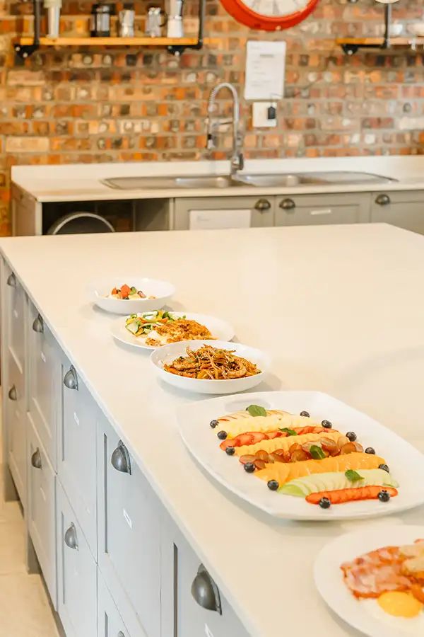 food on a kitchen island
